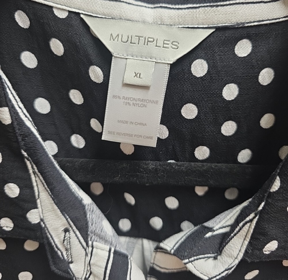 Multiples Black and White Polka Dot Button-Front Blouse XL - Picture 2 of 4
